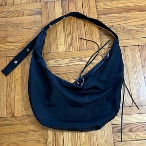Rebecca Minkoff sling messenger bag in black nylon.